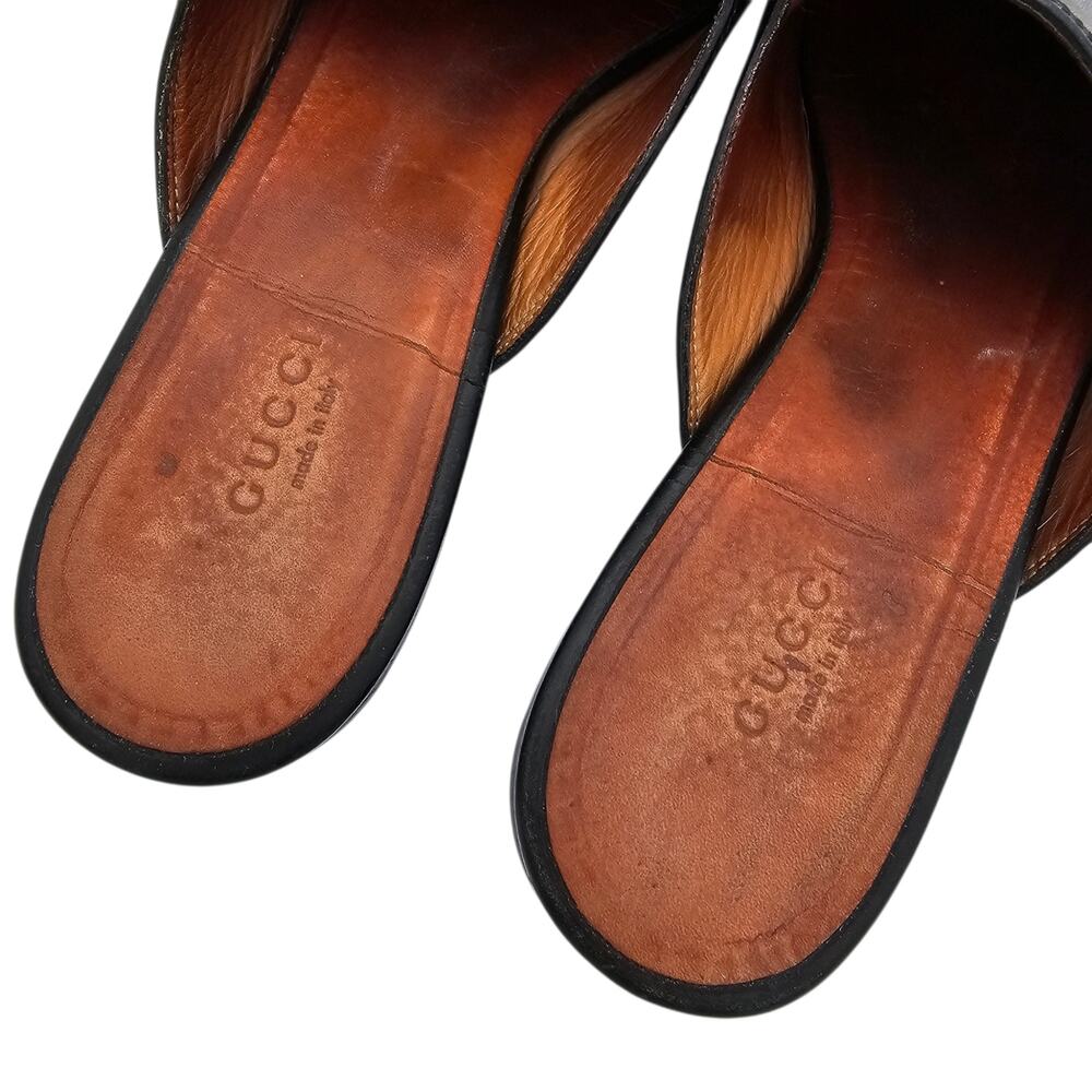 Gucci Princetown Horsebit Flat Slide Mule Black Leather Gold Size 39.5 US 9.5 - Picture 7 of 10